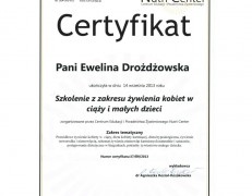 Certyfikat – szkolenie z zakresu żywienia kobiet w ciąży i małych dzieci